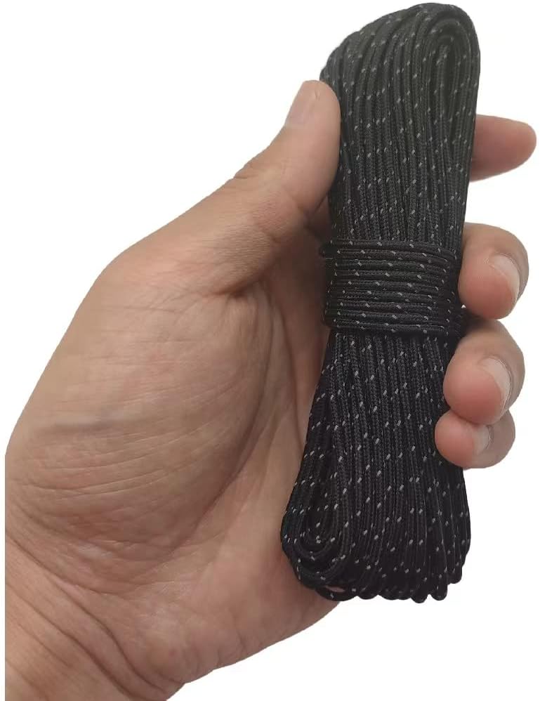 Legnowit 2mm Reflective Guyline Camping Paracord, Ultralight Thin Cord Rope for Tarp Rain Fly Tent Camping, 65 Feet (Black) - Image 2